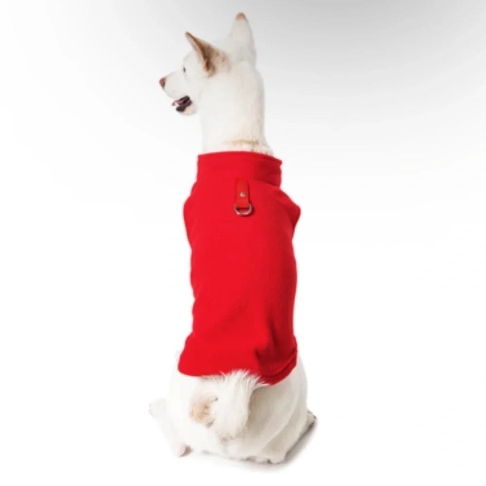 Gooby fleece red dog sweater harness for large dogs, large dog winter clothing